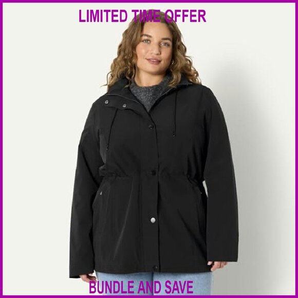 Women's Relaxed Fit Waterproof Nylon Hooded Rain Jacket Long - Picture 7 of 8